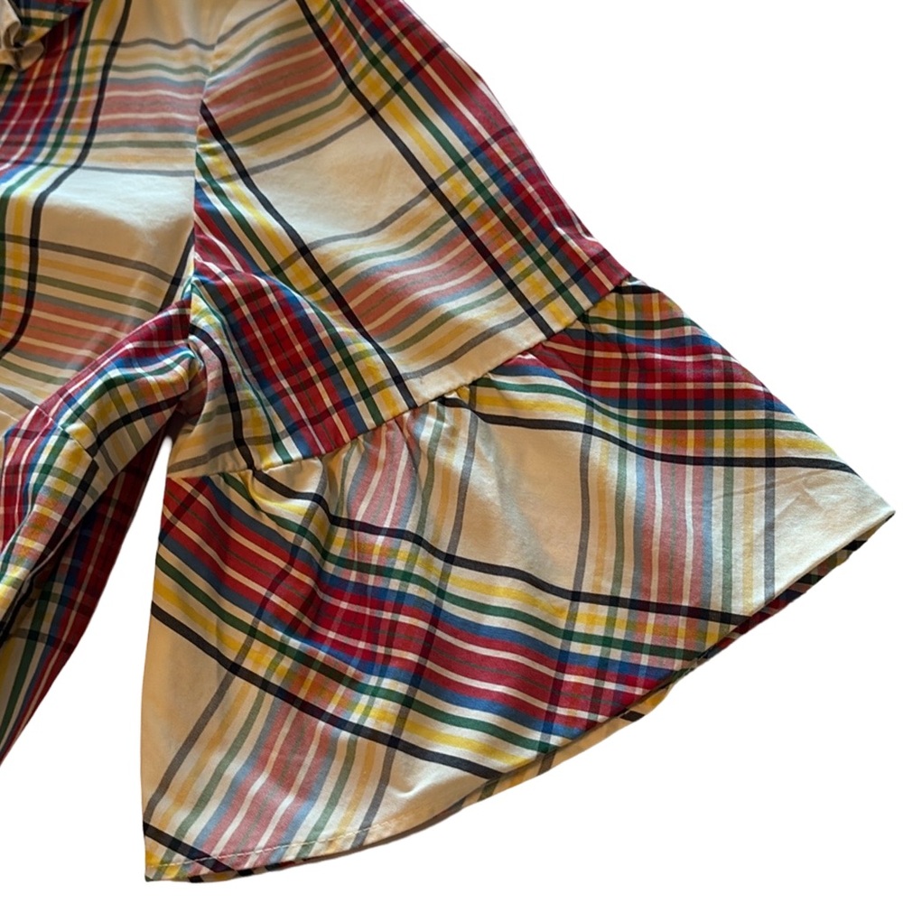 Talbots Tartan Plaid Top with Ruffle Neckline & Flutter 3/4 Sleeves Size Medium - Picture 4 of 11